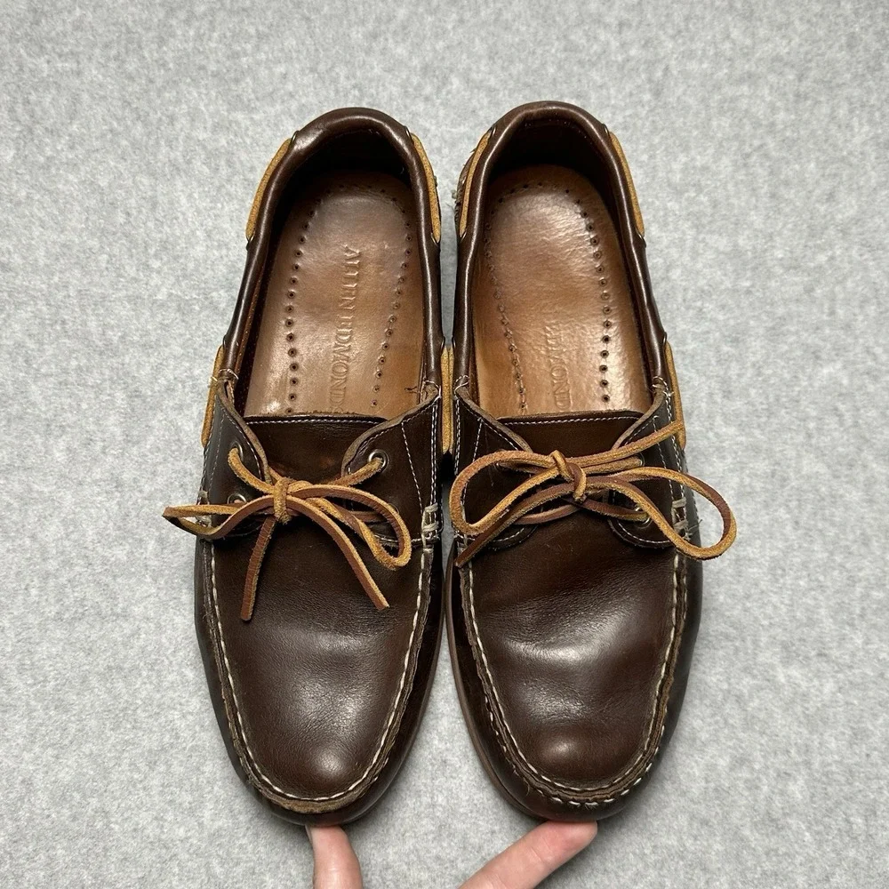 ALLEN EDMONDS MENS BOAT SHOES FORCE 10 BROWN LEATHER UPPER DECK SOLE Size 11
